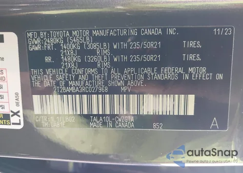 2024 Lexus Rx 350 Premium Plus z USA, uszkodzony, nr VIN 2T2BAMBA3RC027968